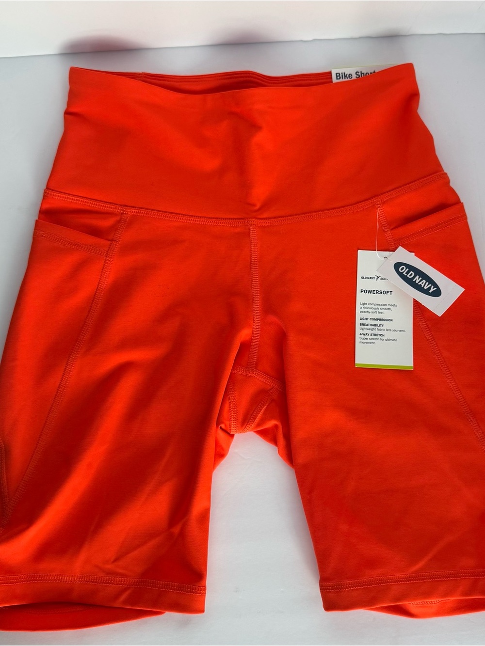 NWT Old Navy Active PowerSoft High Rise Bike Shorts Neon Orange Size Small 8”